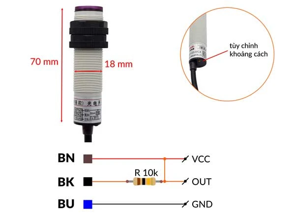 Cảm biến hồng ngoại vật cản BKF-DS30C4 NPN 6-36V 7-60cm